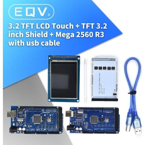 3.2" TFT LCD Touch + TFT 3.2 inch Shield + Mega 2560 R3 with usb cable for Arduino kit