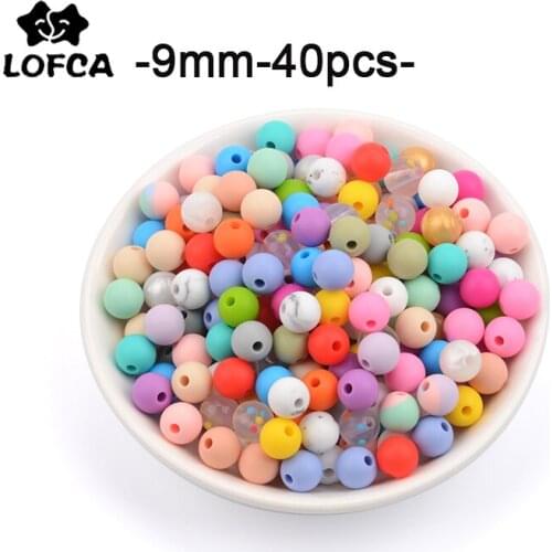 LOFCA Round 40pcs Loose Silicone Beads 9mm Baby Teething Necklace Food Grade Teether BPA Free Jewelry Baby Teether Toy Pacifier
