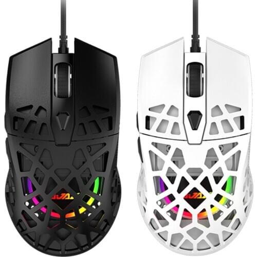 Ajazz AJ339 Hollow Macro Definition USB Wired Mouse RGB Backlight 6 Gears 6200 DPI Adjustable Symmetrical Ergonomic Gaming Mice