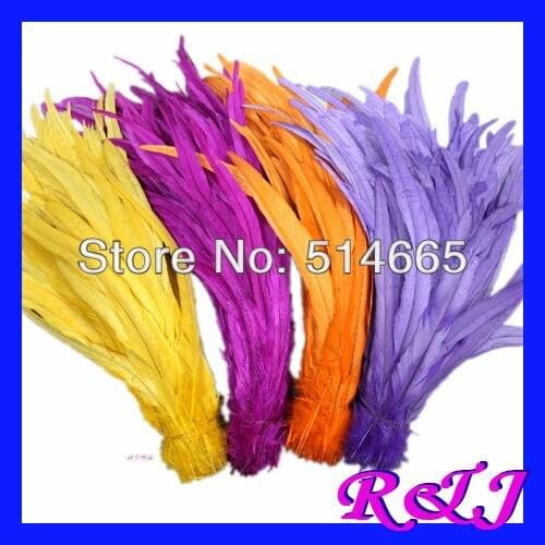 Free Shipping 200pcs/lot assorted color Rooster feather Dyeing Loose Cock Tail Feathers 14-16 inches 35-40cm
