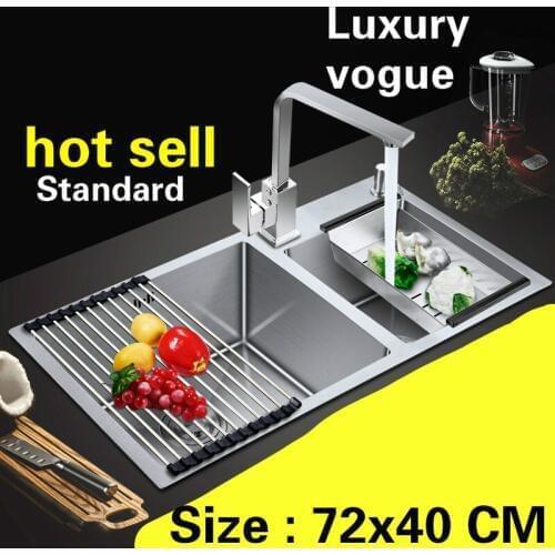 Free shipping Apartment luxury kitchen manual sink double groove durable do the dishes 304 stainless steel hot sell 72x40 CM