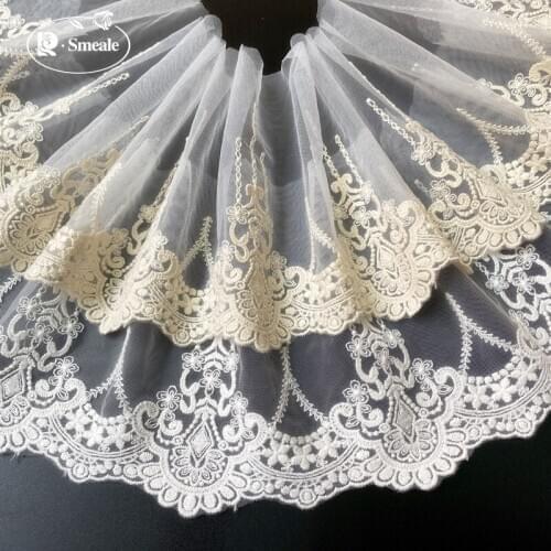 Beige White Embroidered Lace Fabric , DIY Handmade Materials Lace Trim Width 12cm, Clothing Accessories Lace RS3016