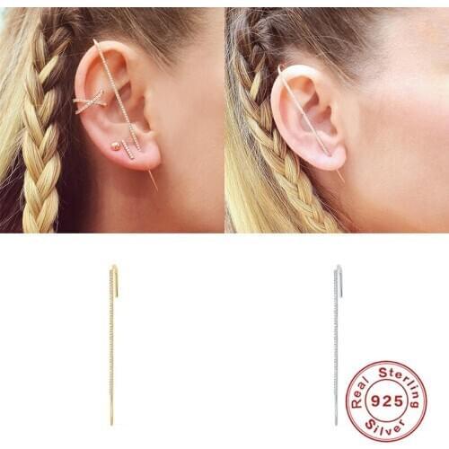 BOAKO 925 Sterling Silver Zircon Rhinestone Ear Bone Stud Earrings for Women Slash Surrounding Auricle Earrings