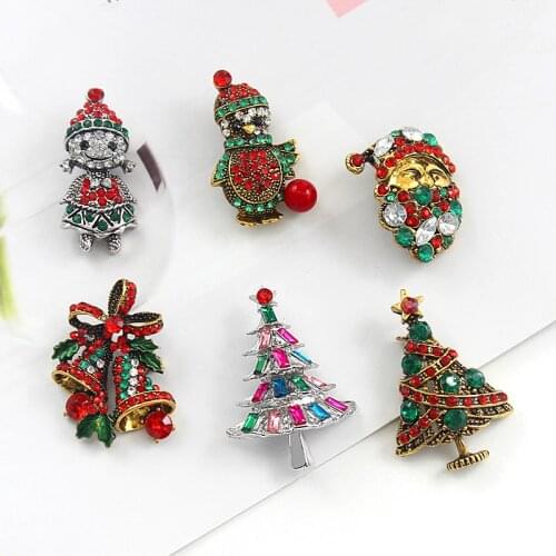 Retro Christmas series pin Christmas tree bells penguins snowmen Santa Claus decorated with different colored rhinestone brooch