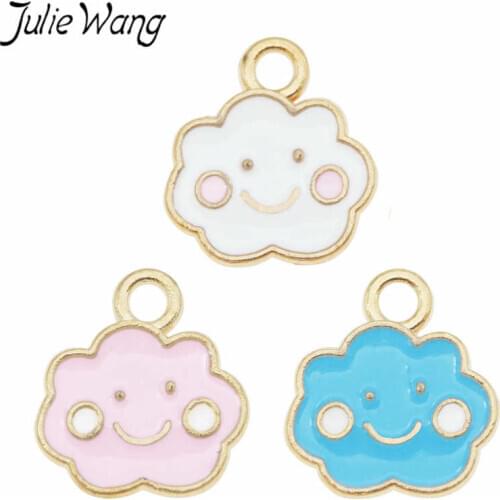 Julie Wang 6PCS Enamel Cartoon Clouds Charm Smiling Happy Alloy Gold Tone Necklace Bracelet Earrings Jewelry Making Accessory