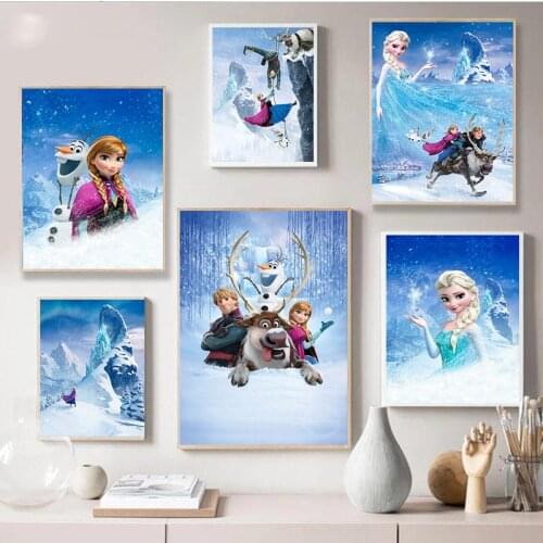 Disney FROZEN Moive Canvas Painting Princess Anna Elsa Posters and Prints Wall Art Picture for Living Kids Home Room Decoration