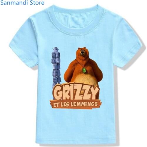 Kawaii Kids Clothes Tops For Girls/Boys Funny Grizzy Graphic Print Tshirt Summer Short Sleeve T Shirt Harajuku Children Clothing