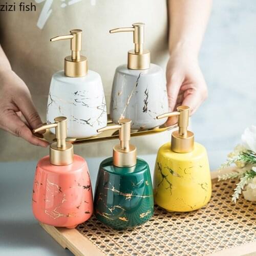 Golden Marble Texture Ceramic Lotion Bottle Soap Dispenser Shampoo Empty Bottle 300ml Hand Sanitizer Bottle Bathroom Accessories