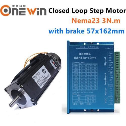3N.m Nema23 closed loop stepper motor kit with brake 57mm 57HB250-100BQ and Hybird step driver HB808C 2 phase