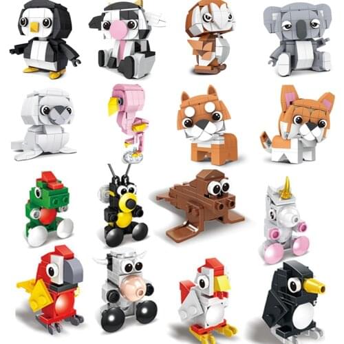 Ideas Animals Series Dog Bear Chickens Parrot Penguin Koala Cow Flamingo Owl Building Blocks Model Sets Bricks Classic Movie Toy