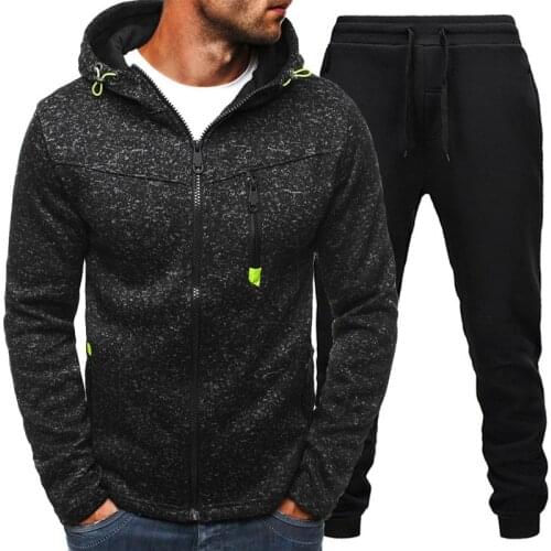 Winter Casual Two Piece Set Men Zipper Hoodies and Pants Outfits Autumn Sportswear Male Jacket Coat + Sweatpants Suit