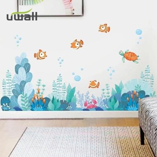 Creative Cartoon Seaweed clownfish Wall Stickers Kids Room Bedroom Kicking Line Decoration Home Decor Self Adhesive Stickers