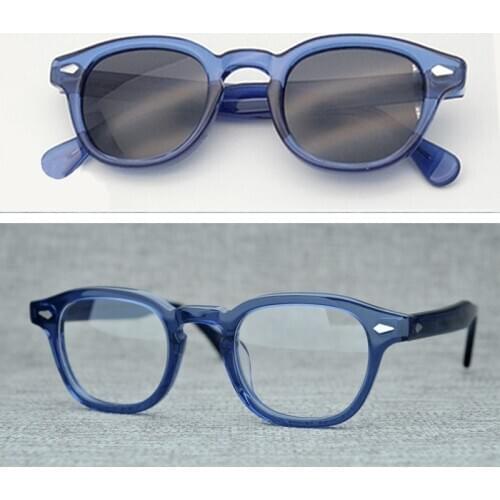 Fashion Band High Quality Johnny Depp Glasses Polarized Sun Glasses Blue Vintage Acetate Frame Man Woman Sunglasses 011