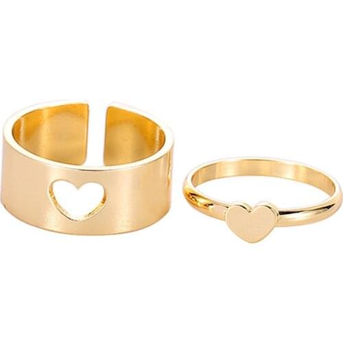 A SET-Heart Butterfly Resizable Rings Fashion Friendship Couple Lover Stainless Steel Jewelry Drop Shipping Party Christmas Gift