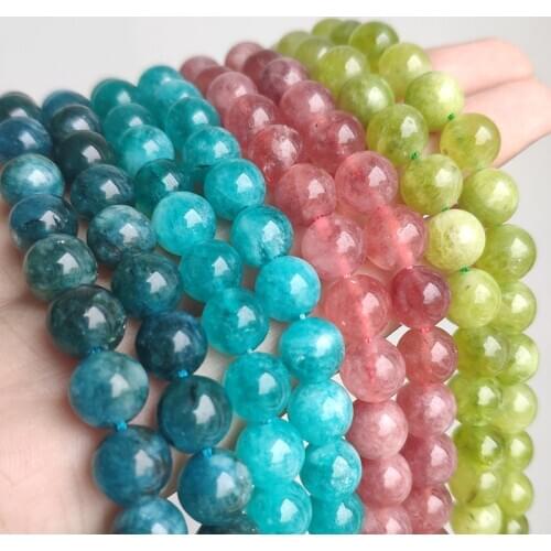 Natural Stone Beads 6/8/10mm Peridot Apatite Loose Round Beads for Jewelry Making DIY Bracelet Eraring 15‘’ Strand Mineral Beads