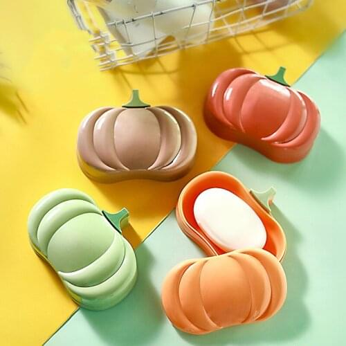 Non-slip Bathroom Soap Holder Cute Cartoons Pumpkin Soap Box Creative Dust-proof Soap Dish Drain Rack Household Tray Container