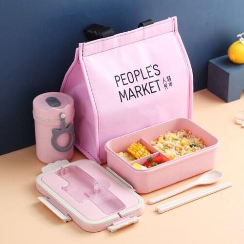 New Microwave Lunch Containers Box with Compartments Bento Box Japanese Style Leakproof Food Container for Kids with Tableware