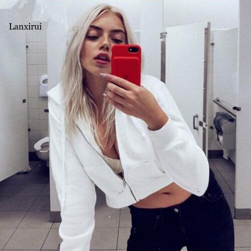 New Fashion Women Short Hoodies Zipper Casual Crop Top Sweatshirt White Sexy Ladies Zipper Hoodie Streetwear Mujer Ropa