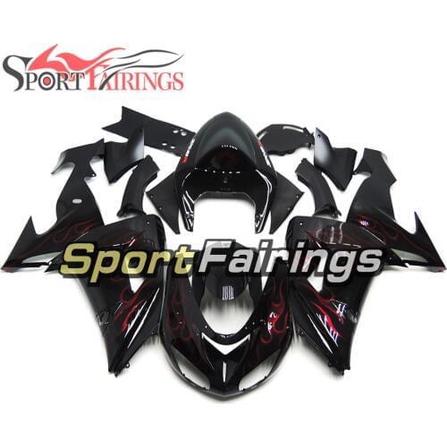 Motorcycle Fairings For Kawasaki Ninja ZX10R 06 07 ZX-10R Year 2006 2007 ABS Fairing Kit Bodywork Cowlings Black with Red Flames