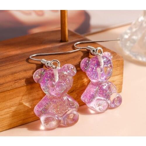 Original Colorful Gummy Bear Earrings for Women Cute Cartoom Bear Animal Dangles Earrings girls Jewelry