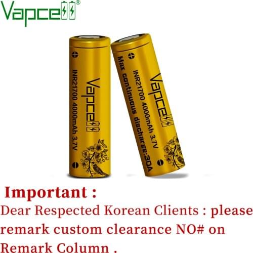 Vapcell original 21700 4000 mah 30A 3.7V lithium battery high capacity rechargeable batteries for flashlight