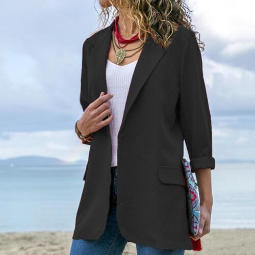 Autumn Women Fashion Solid Color Lapel Blazer Open Front Long Sleeve Suit Jacket