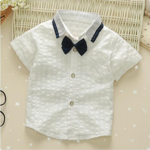 Boys baby cotton and linen short-sleeved shirt