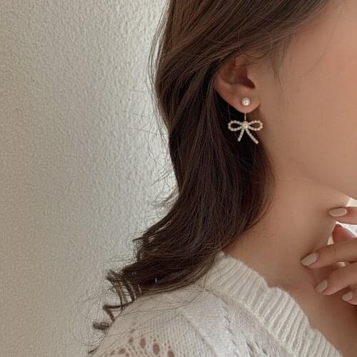 Imitation Pearl Bowknot Pendant Earrings Temperament Autumn And Winter Simple Womens Ears Wedding Gift Jewelry Korean Earrings