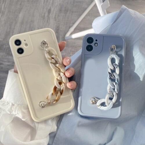 Marble Wrist Chain Silicone Gray Phone Case for IPhone 12 11Pro Max XR X XS Max 7 8 SE Photo Frame Glossy Protective Back Cover