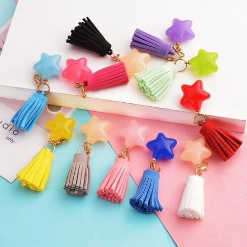 2PCS Cute DIY Star Tassle Keychain Keyring Charms For Women Jewelry Making Candy Color Pentagram Bag Phone Pendant Acccessories