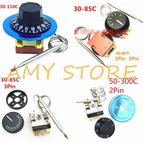 30-85C 30-110C 50-300C Degree NC 2Pin NC+NO 3Pin Adjust Knob TemperatureController Capillary Thermostat Switch Oven Water Heater