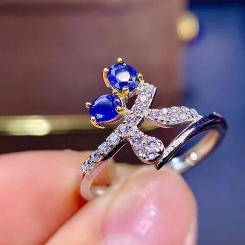 Party Gift Super Good color Natural and Real Sapphire Ring 925 sterling silver Fine jewelry Sapphire Ring