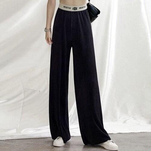 Spring Womens High Wide leg Pants 2021 Winter FUR Sports Loose Pants Harajuku BF Velvet Cargo Pants Elastics Trousers