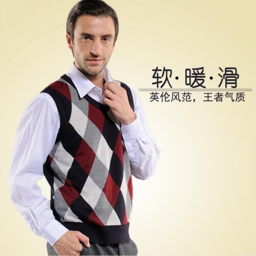 High Quality Mens Fashion Sleeveless Argyle Sweater Male Casual v-Neck Contrast Colors Plaid Pattern Wool Vest