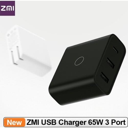 ZMI USB Charger 65W 3 Port Switch Smart Output Type-C 45W USB-A 20W Indicator Light Fast Charger For Android IOS