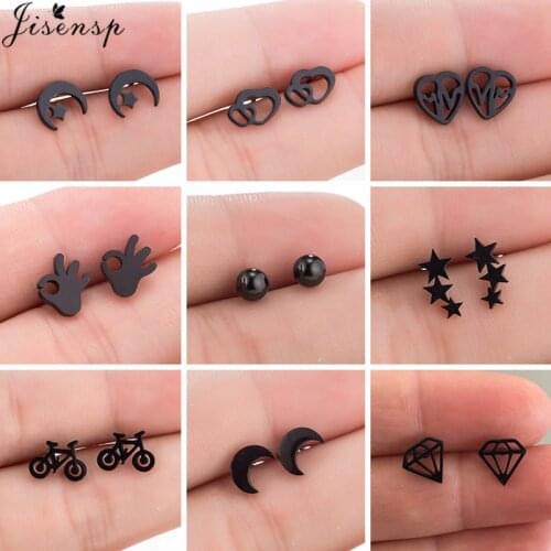 Summer Style Punk Geometric Stainless Steel Stud Earrings for Women Child Black Small Round Star Moon Earings Wholesale 2021