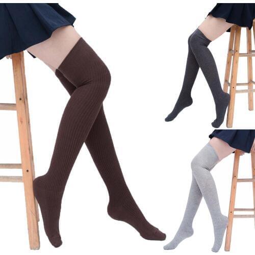 Winter Women Solid Color Warm Thigh High Knitted Long Socks Over Knee Stockings Sexy Stockings Medias чулки женские эротические