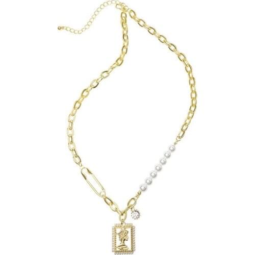 10pcs / lot fashion jewelry pearl gold thick chain head portrait necklace