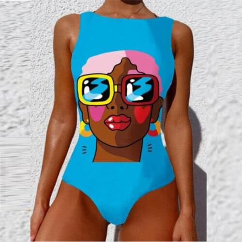 2021 Summer Ladies Sexy Graffiti Print Swimsuit Fashion Cartoon Avatar One-Piece Swimsuit Waterproof And Quick-Drying Beach Wear