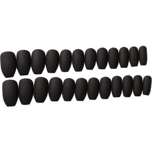 24pcs Plastic Black Fake Nails Frosted Square Coffin Fake Press On Nails Set