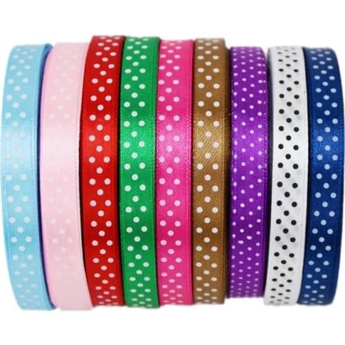 25 Yards/roll) 10mm Dots Printed Cartoon Satin Ribbon Gift Wraping Handmade DIY Decoration Ribbons