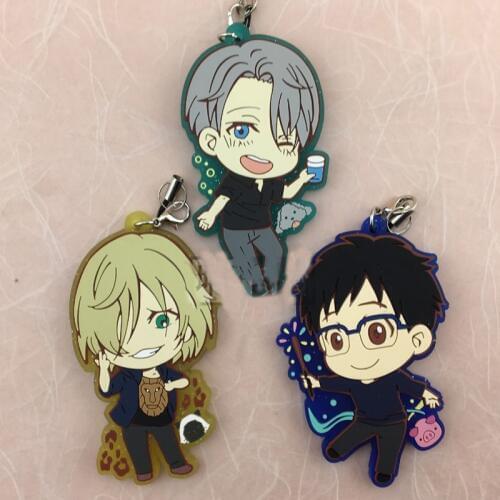 7cmAnime YURI!!! on ICE Katsuki Yuri Victor Nikiforov Yuri Plisetsky Phone Resin Rubber Pendant Portachiavi Keyring Cosplay Funs