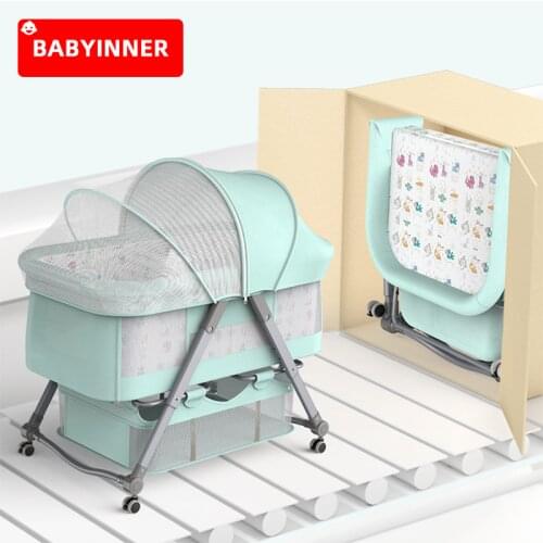 Babyinner Foldable Baby Crib comfortable Travel Cradle Bed Portable Bed with Mosquito Net Multifunctional Crib for Newborns 0-2Y