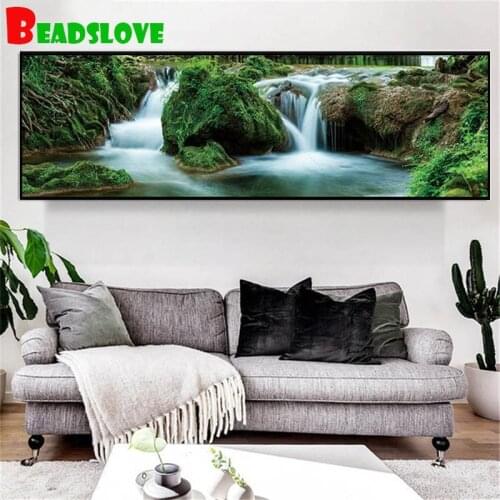 Large size diy 5d diamond mazayka landscape waterfall diamond painting full square round drill animals embroidery rhinestone kit