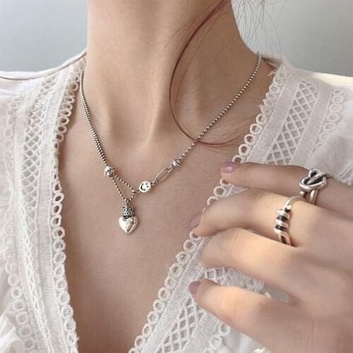 S925 Sterling Silver Crown Heart Love Smiley Face Necklace Female Gothic Vintage Chain Hot Fashion Jewelry Gift Romantic