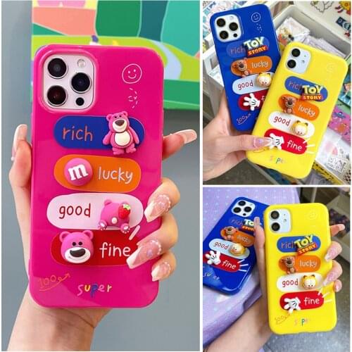 3D Cute Lucky Bear Good Rich Letters Cartoon Phone Case Cover for iPhone 12 11 Pro Max Xs XR 8 7 Plus for Kids Boys Girls