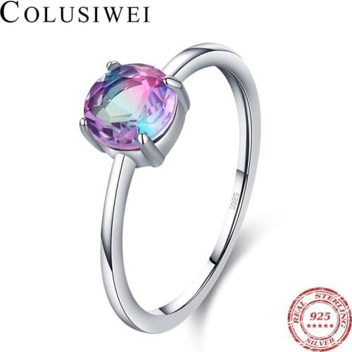 Colusiwei Fashion Genuine 925 Sterling Silver Classic Round Cut Tourmaline Finger Rings for Women Luxury Silver Fine Jewelry