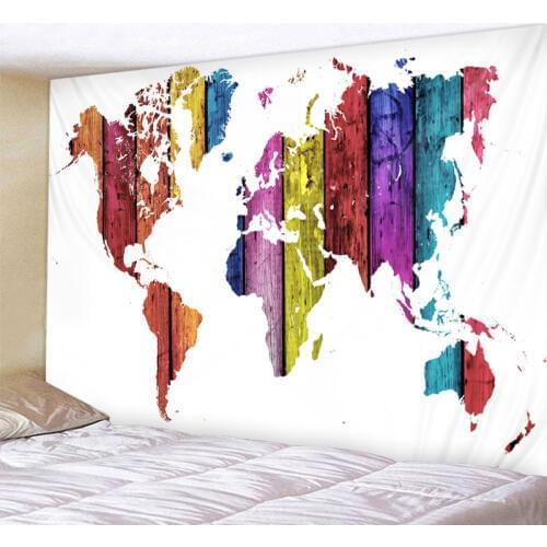 Nordic Style Wooden Board World Map Tapestry Wall Hanging Polyster Beach Towel Polyester Thin Blanket Yoga Shawl Mat