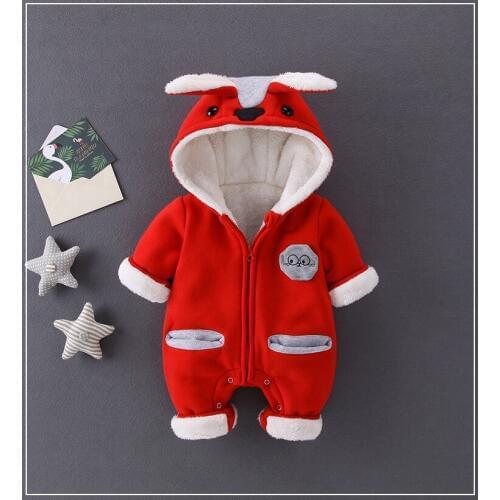 Cute Cartoon Fleece Velvet Infant Clothing Winter Baby Girls Boys Rompers Warm New Born Baby Newborn Clothes Snow Kids Jumpsuit