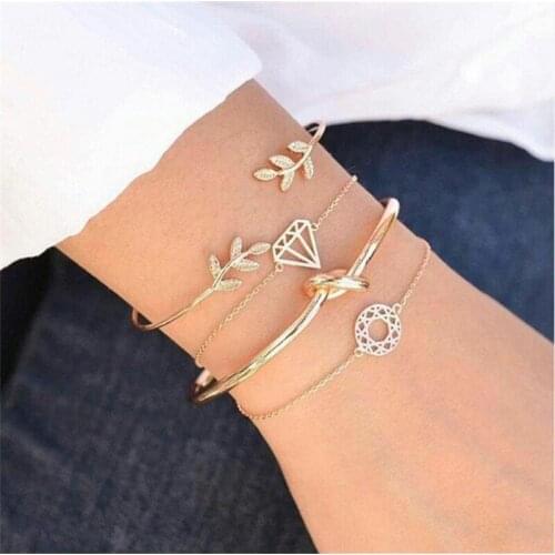 F108a1 fashion jewelry fashion personality leaf opening Bracelet four piece suit hand accessories